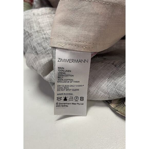 ZIMMERMANN Cassia Jungle Print Drawstring Linen Playsuit Button Romper AU 1 US 6 - Picture 11 of 16